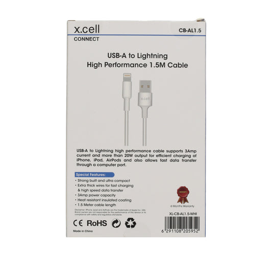 X Cell USB-A Lightning Cable CBAL1.5 White