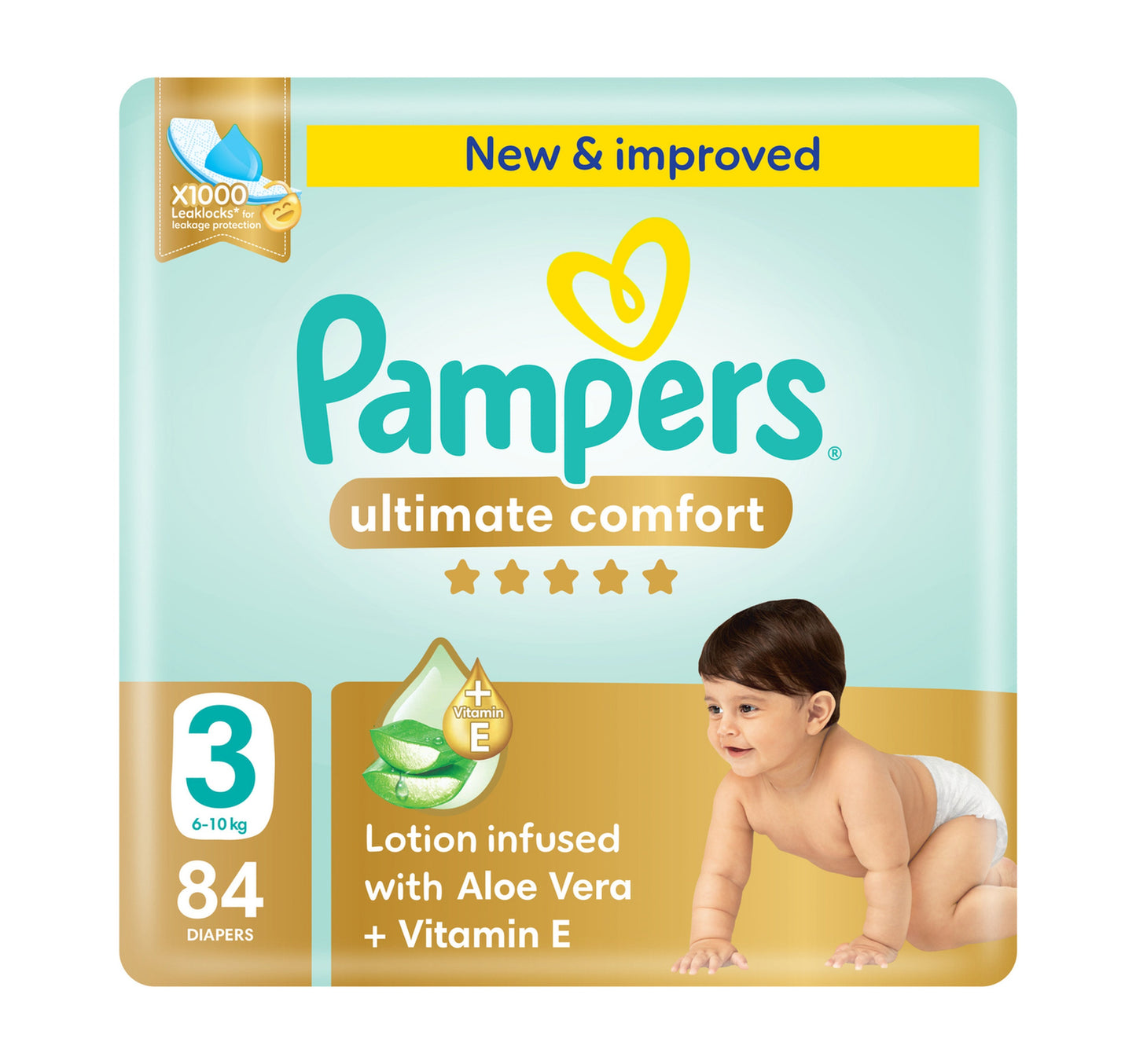 حفاضات بامبرز ألتيميت كومفورت بشريط لاصق، مقاس 3، 6-10 كجم، عبوة عملاقة، 84 قطعة