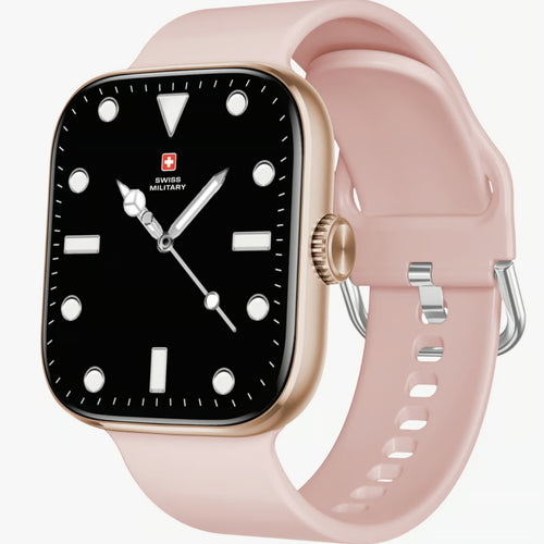 Swiss Military Smart Watch Alps 4, 1.75 Inches Amoled Display, Rose Gold Frame with Pink Silicon Strap