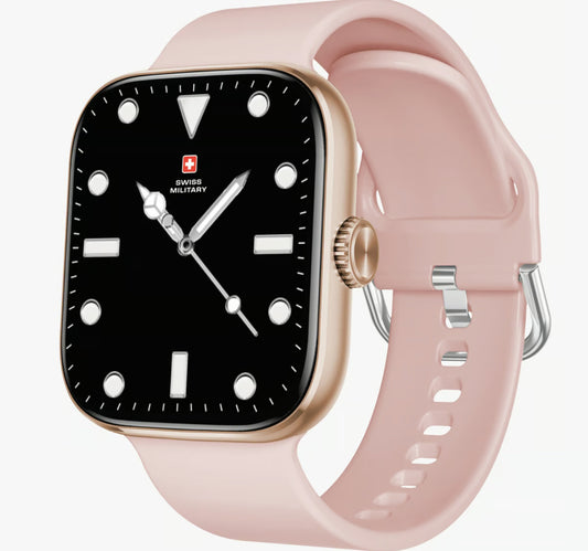 Swiss Military Smart Watch Alps 4, 1.75 Inches Amoled Display, Rose Gold Frame with Pink Silicon Strap