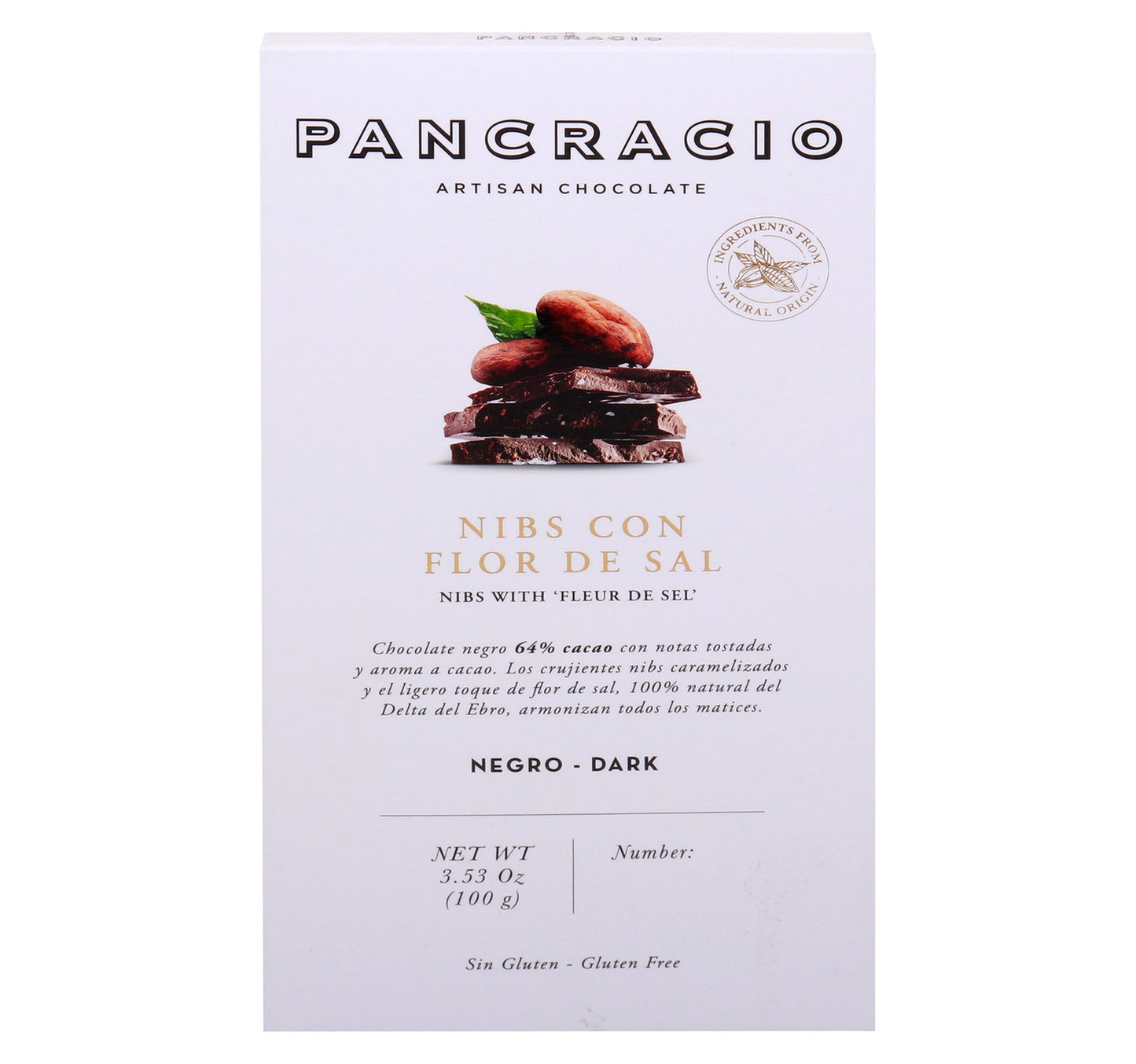 Pancracio Nibs with Fleur de Sel Dark Chocolate 100 g