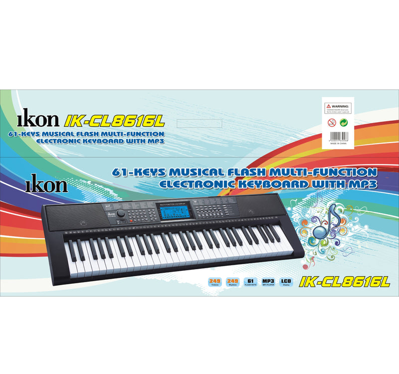 Ikon Musical Keyboard, Black, IK-CL8616L