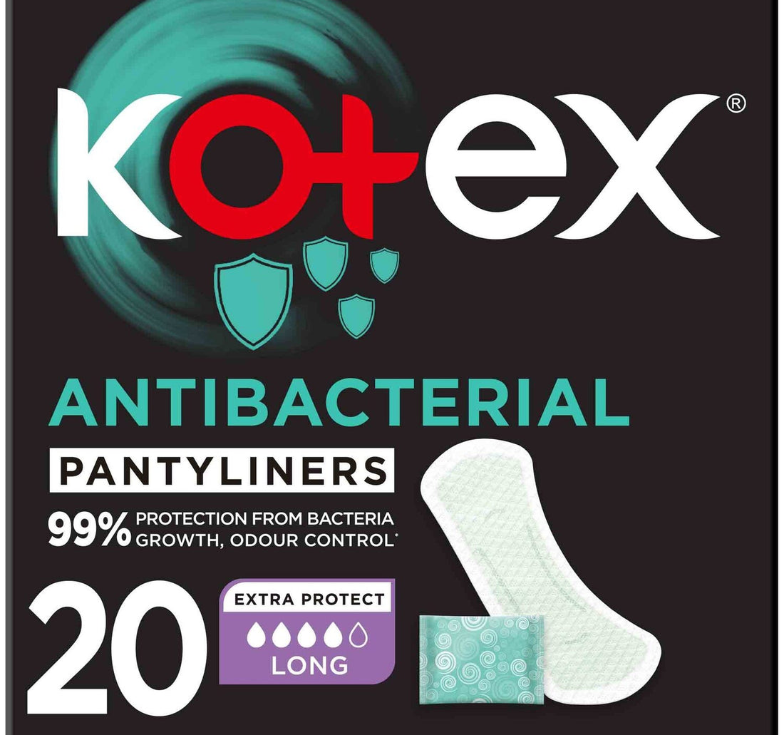 Kotex Antibacterial Panty Liners 99% Protection from Bacteria Growth Long Size 20pcs