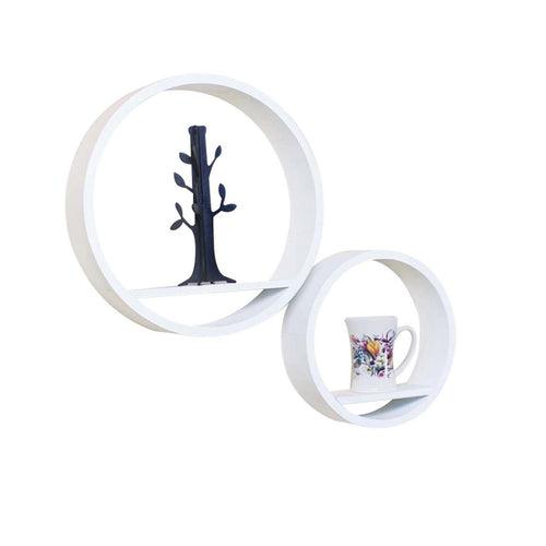 Maple Leaf Glossy Painting Wall Shelf 2 pcs Set, White, 8211