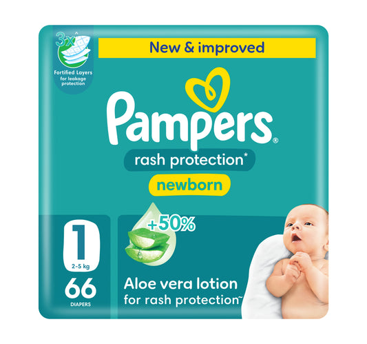 Pampers Rash Protection Taped Diapers, Size 1, 2-5kg, Jumbo Pack, 66 pcs
