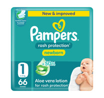 Pampers Rash Protection Taped Diapers, Size 1, 2-5kg, Jumbo Pack, 66 pcs