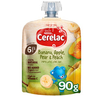 Nestle Cerelac Banana, Apple, Pear & Peach Fruit Puree From 6 Months 90 g