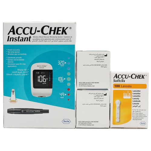 Accu Chek Glucose Monitor Instant + Test Strips 50pcs x 2 + Lancets 100