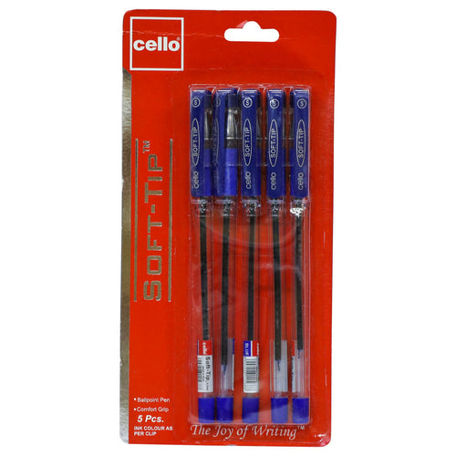 Cello 0.7mm Ballpoint Pen SoftTip Blue 5pcs