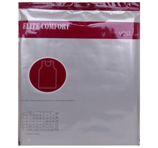 Elite Comfort Cotton Men's Vest, XL, 3 pcs, White, ELXVW