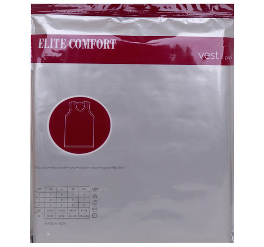 Elite Comfort Cotton Men's Vest, M, 3 pcs, White, ELXVW