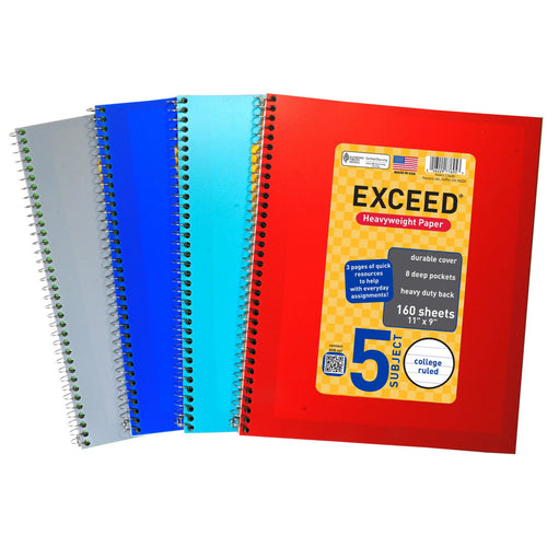 Exceed Wide Ruled Spiral Notebook A4 5Subject 160 Sheets Assorted Per Pc