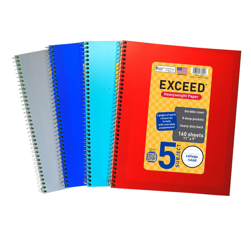 Exceed Wide Ruled Spiral Notebook A4 5Subject 160 Sheets Assorted Per Pc