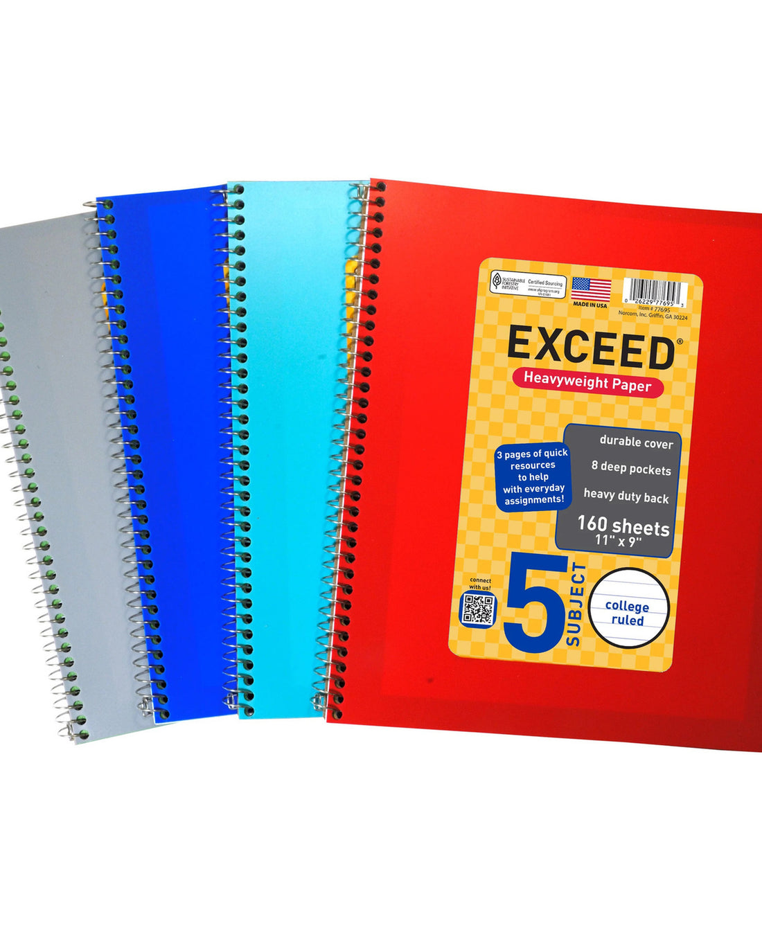 Exceed Wide Ruled Spiral Notebook A4 5Subject 160 Sheets Assorted Per Pc