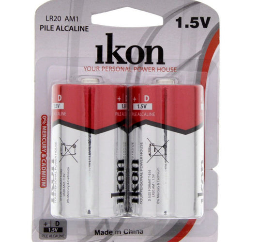 Ikon Alkaline D Battery IKLR20BP2, Pack of 2Pc