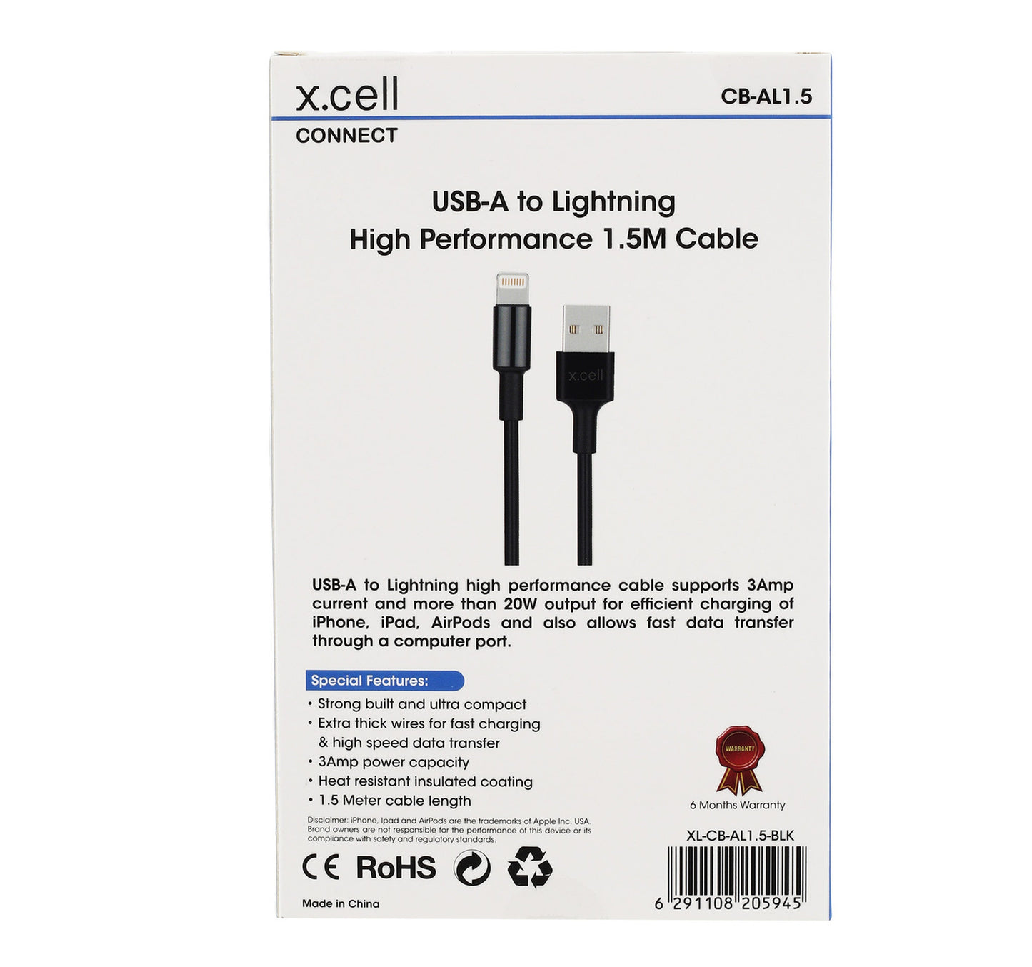 X.Cell USB Lightning Cable CB-AL1.5 Black