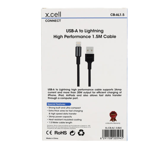 X.Cell USB Lightning Cable CB-AL1.5 Black