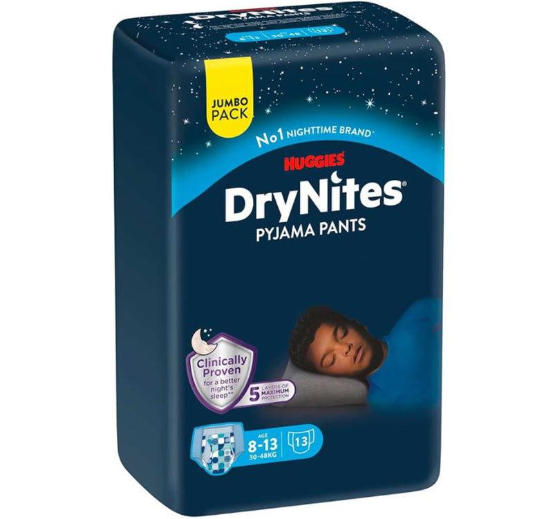 Huggies DryNites Pyjama Pants 8-13 Years Bed Wetting Diaper Boys 30-48kg Jumbo Pack 13 pcs