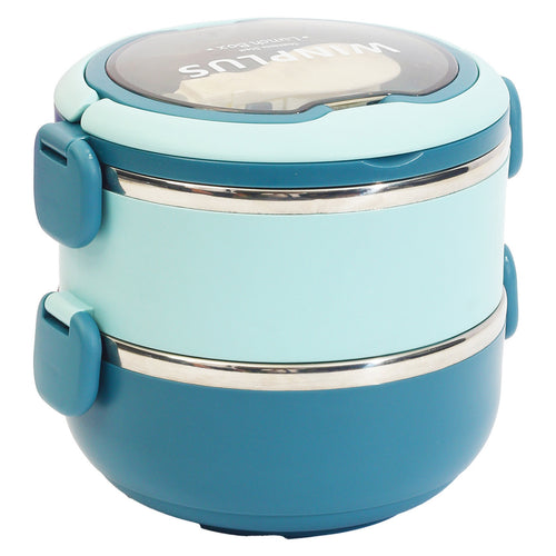 صندوق غداء وين بلس 6732 من الفولاذ المقاوم للصدأ، سعة 1.4 لتر، طبقتين، ألوان متنوعة