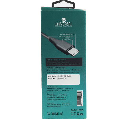 UN Type-C Cable UN-IDC754 1.2m