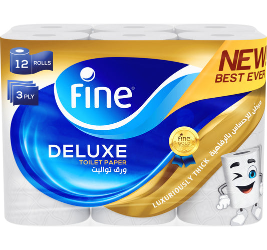 Fine Deluxe New & Improved Flushable Toilet Paper 3ply 12 Rolls