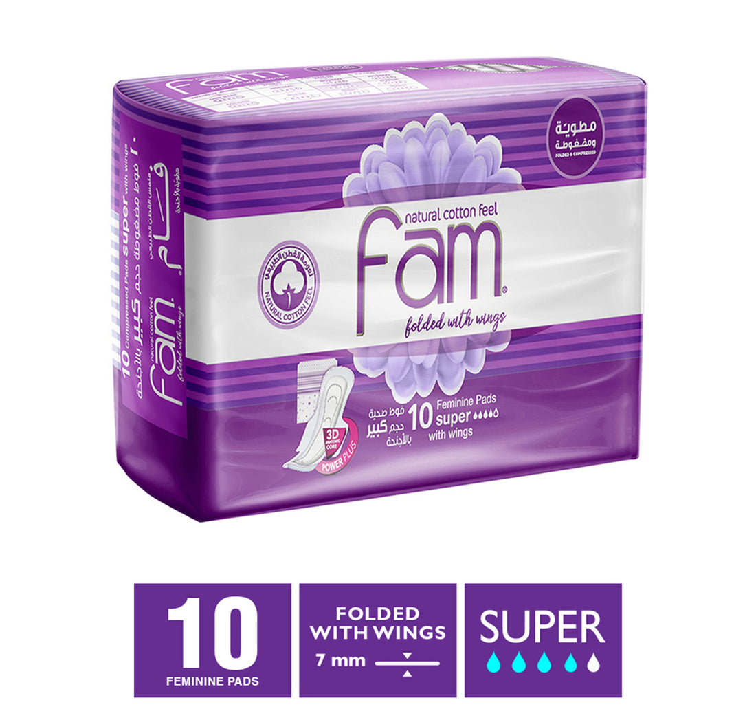 Fam Natural Cotton Feel Maxi Thick Folded with Wings Super Sanitary 10pcs