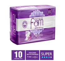 Fam Natural Cotton Feel Maxi Thick Folded with Wings Super Sanitary 10pcs