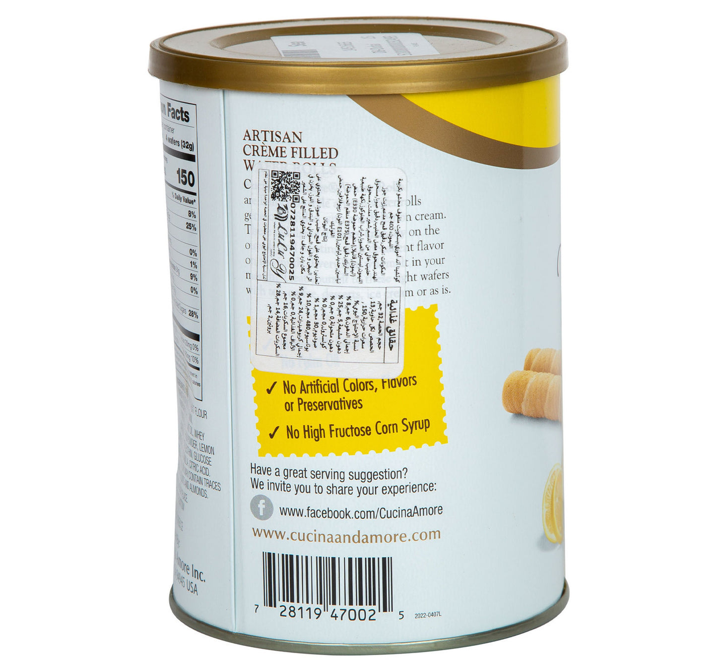 Cucina & Amore Cream Filled Lemon Wafer Rolls 400 g