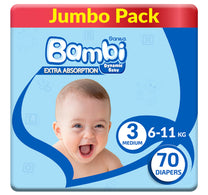 حفاضات أطفال سانيتا بامبي جامبو، مقاس 3، متوسط، 6-11 كجم، 70 قطعة