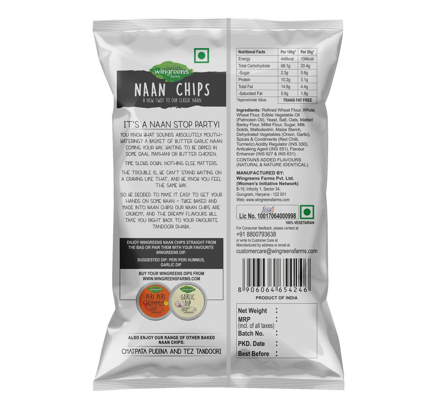 Wingreens Farms Naan Chips Butter Garlic 150 g