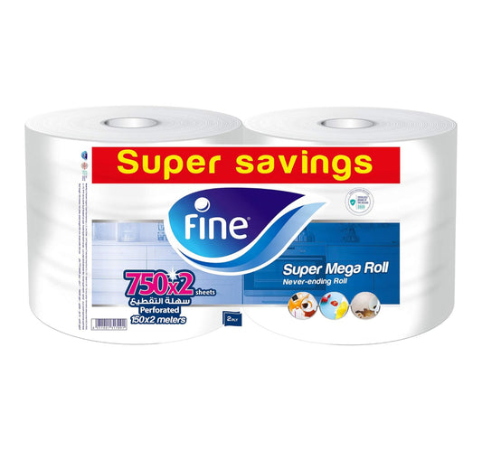 Fine Kitchen Towel Super Mega Roll 2ply Value Pack 2 x 750 Sheets