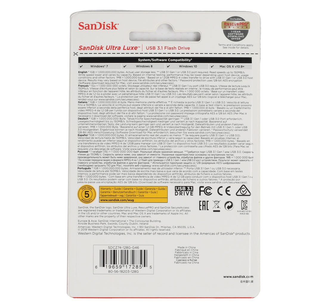 Sandisk USB 3.1 Flash Drive Luxe, 128 GB, SDCZ74