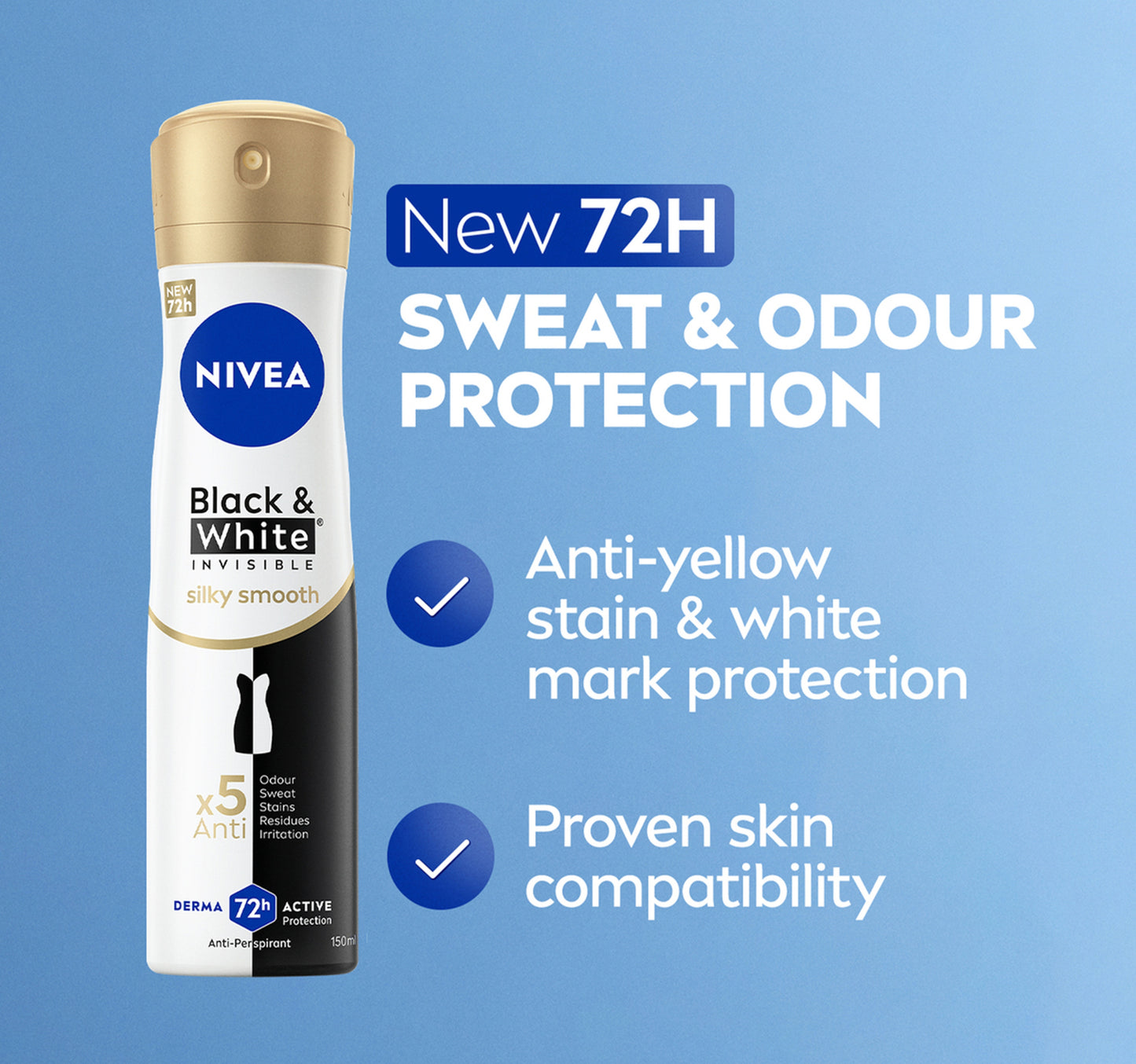 Nivea Black & White Invisible Silky Smooth Antiperspirant for Women Spray 150 ml