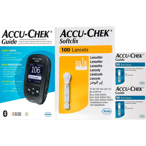 جهاز قياس نسبة السكر في الدم Accu-Chek Guide + 50 شريطًا × 2 قطعة + 100 إبرة