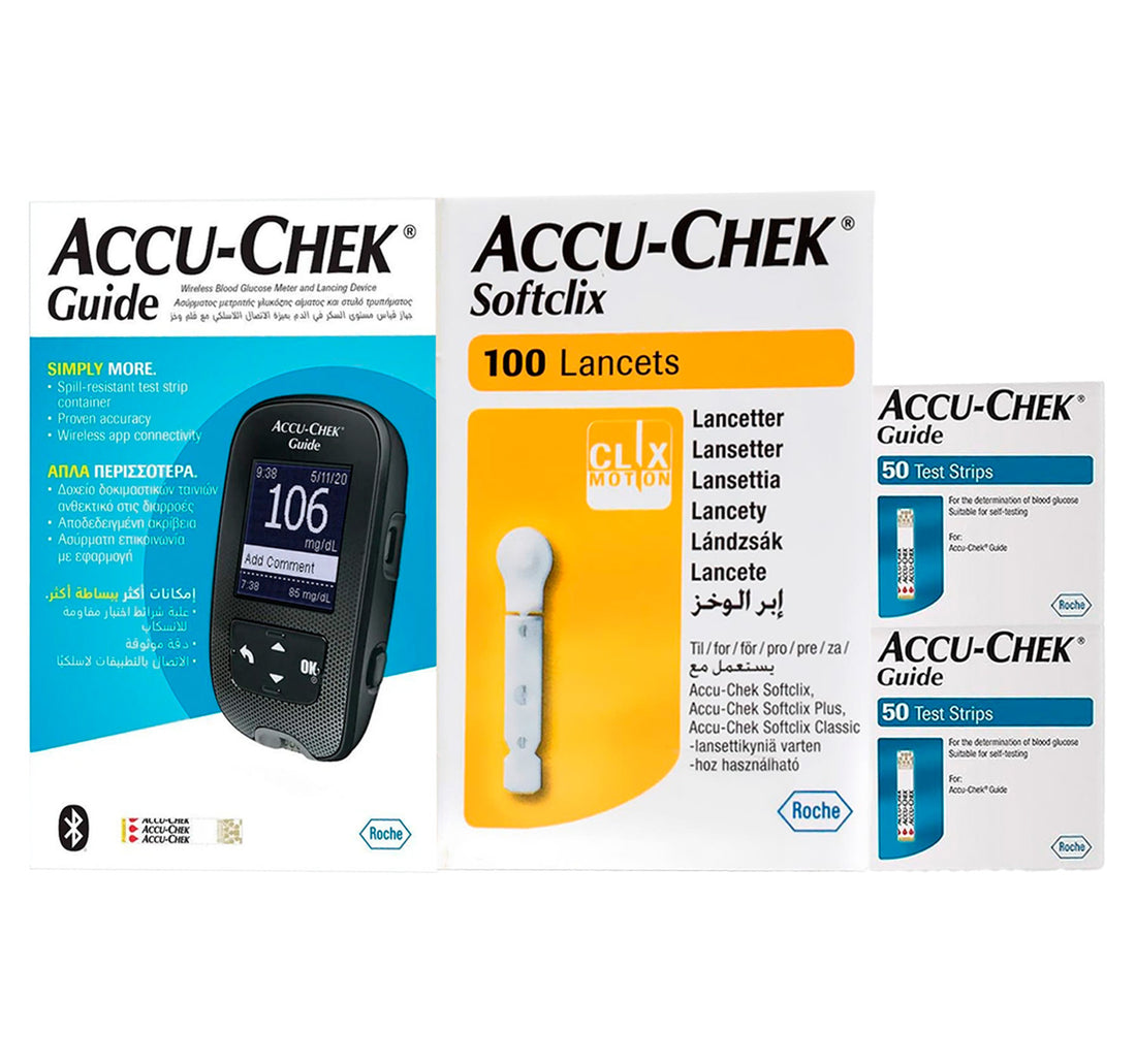جهاز قياس نسبة السكر في الدم Accu-Chek Guide + 50 شريطًا × 2 قطعة + 100 إبرة