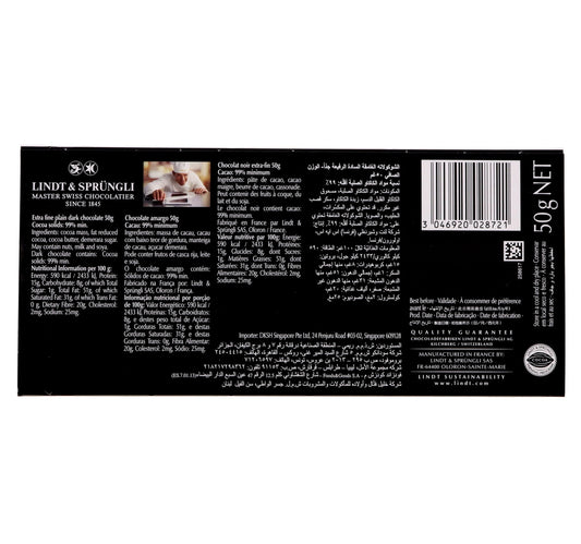 Lindt Excellence 99% Cocoa Ultimate Dark Chocolate 50 g