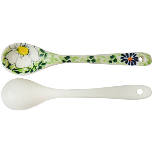 Home Ceramic Flower Design Decorated Spoon, 5.75 inches, SQ8762