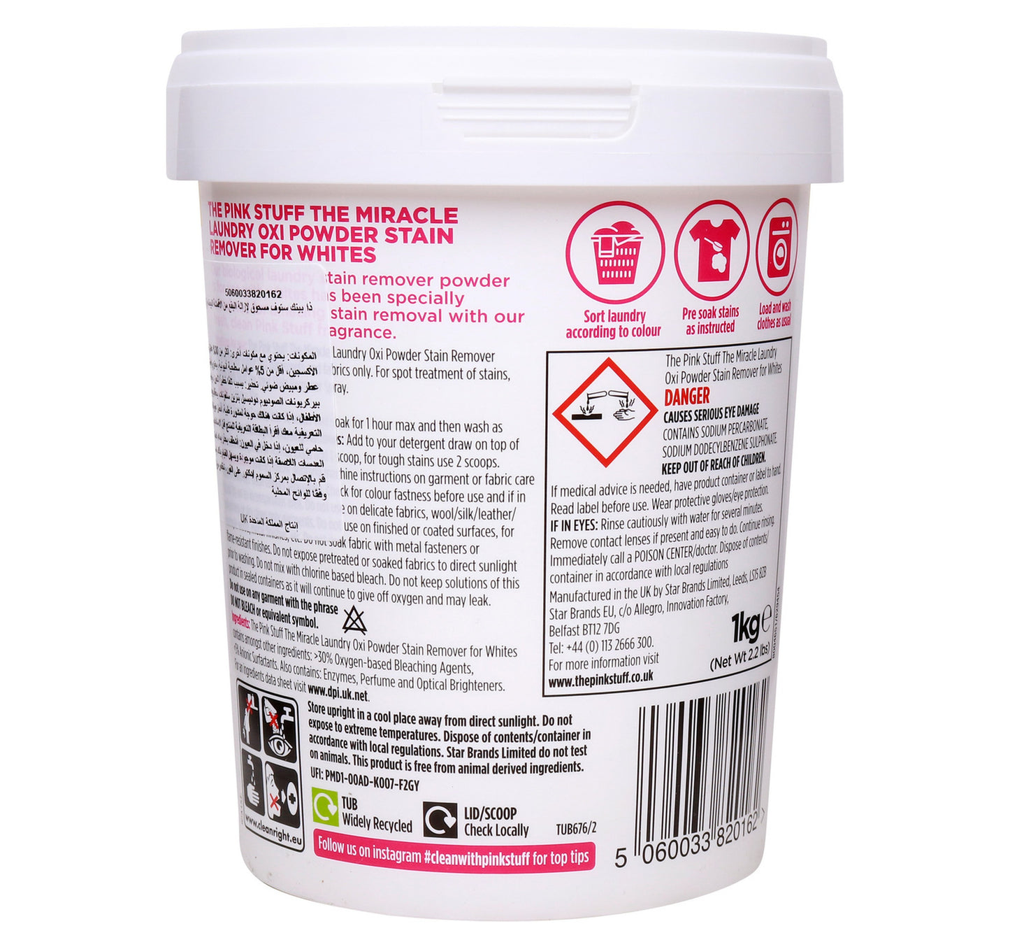 Star Drops Pink Stuff Whites Miracle Laundry Oxi Powder Stain Remover 1 kg