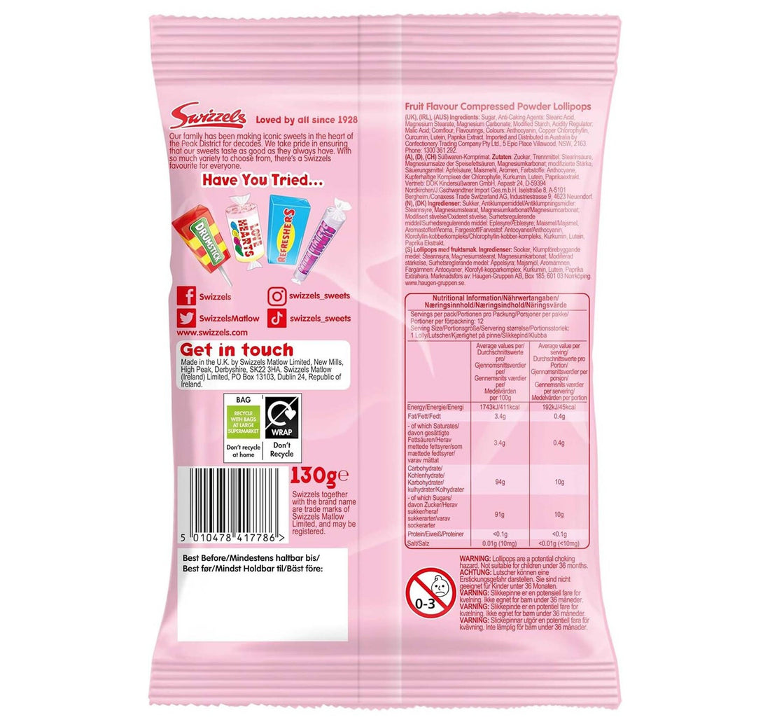Swizzels Originals Fruit Flavour Compressed Powder Lollipops 130g