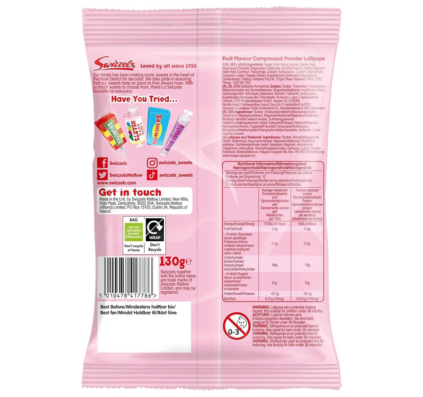 Swizzels Originals Fruit Flavour Compressed Powder Lollipops 130g