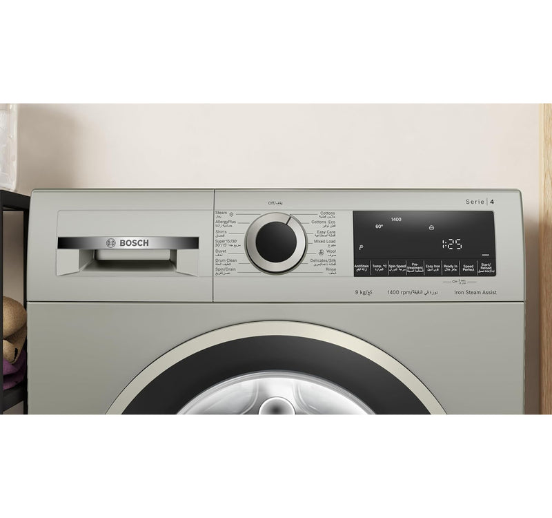 Bosch Series 4 Front Load Washing Machine, 9 kg, 1400 RPM, Silver inox, WGA1440XGC