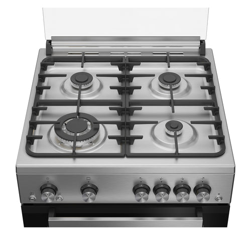 Beko 4 Burner Freestanding Gas Cooking Range, 60x60cm, Stainless Steel, FSHT61121DXL