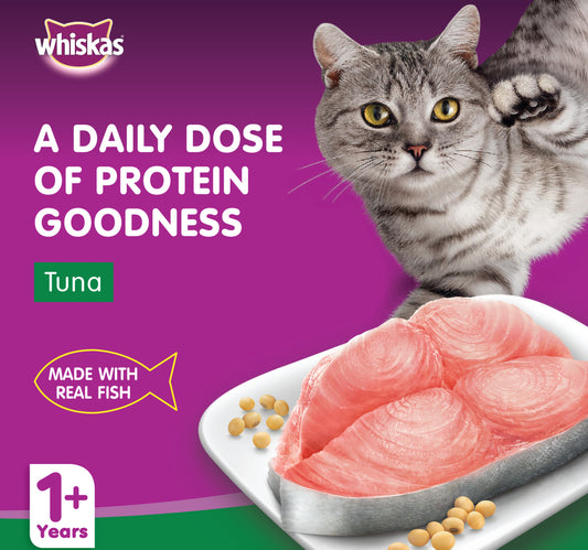 Whiskas Wet Cat Food Tuna Made with Real Fish Pouch for Adult Cats 1+ Years 80 g