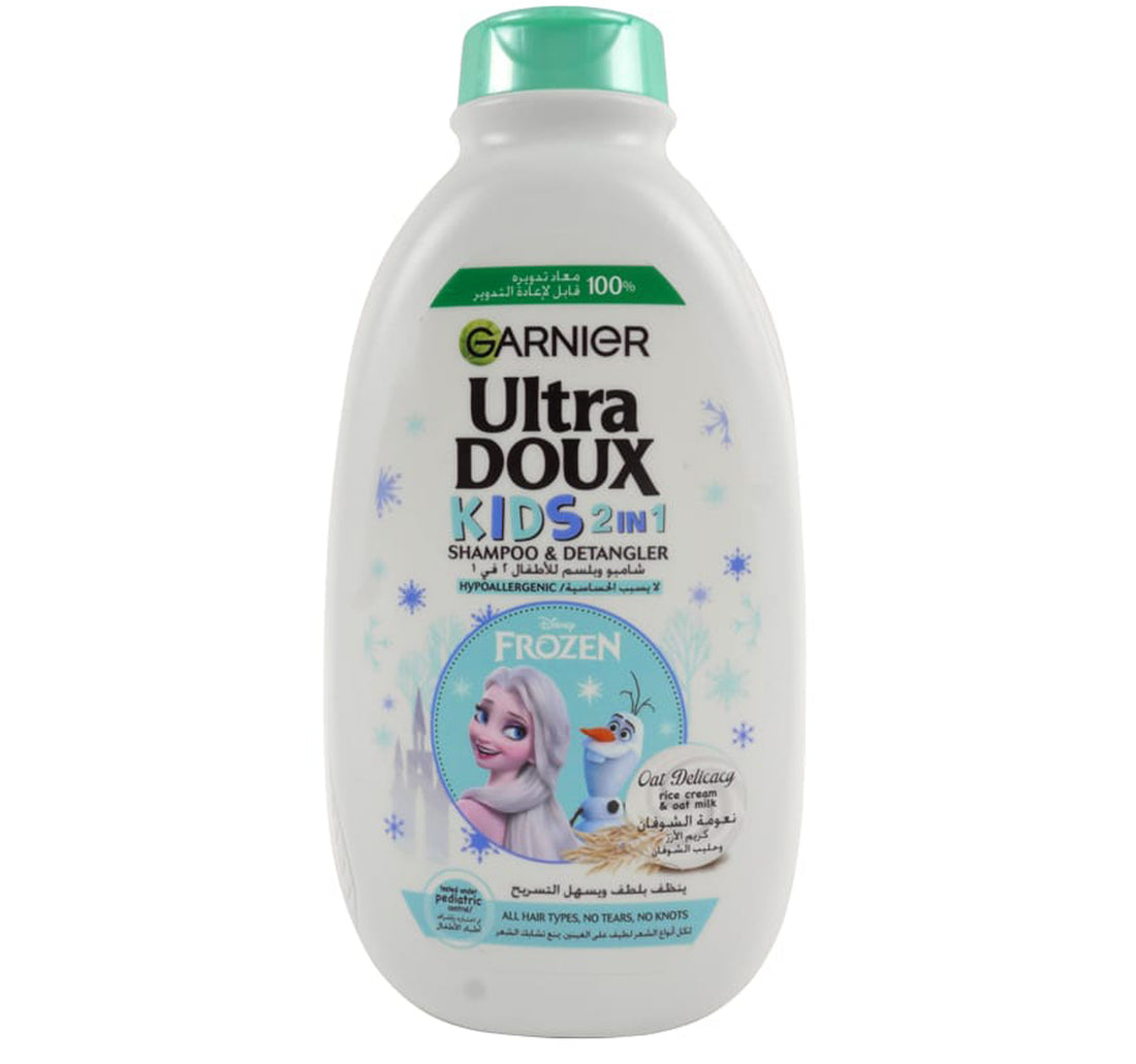 شامبو غارنييه ألترا دو ديزني فروزن للأطفال 2 في 1 بكريمة الأرز وحليب الشوفان وفك تشابك الشعر 400 مل