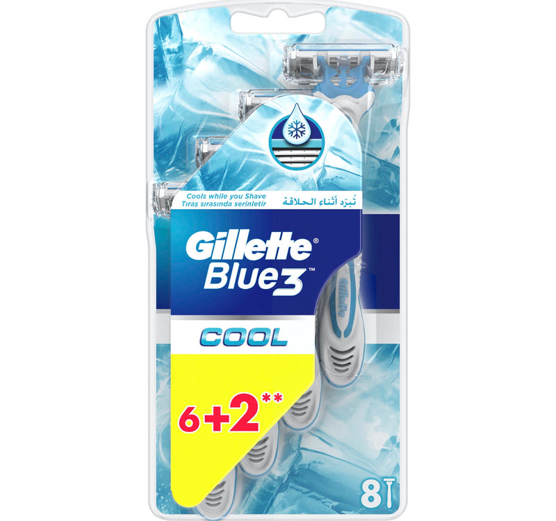 Gillette Blue 3 Cool Men's 3-Bladed Disposable Razor 8 pcs