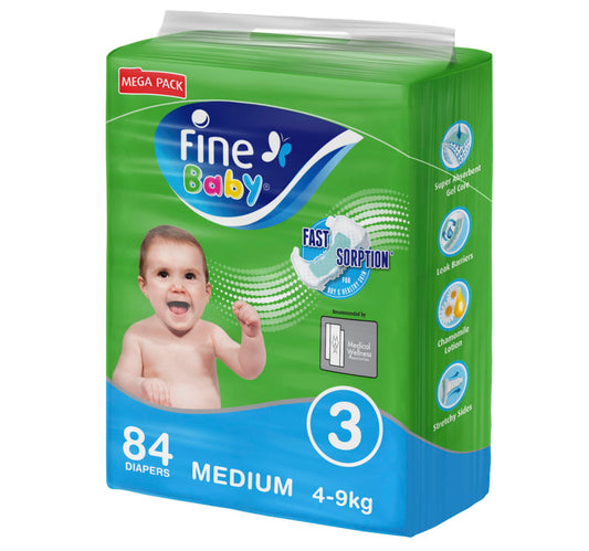 Fine Baby Diapers Size 3 Medium 4-9 kg Mega Pack 84 pcs