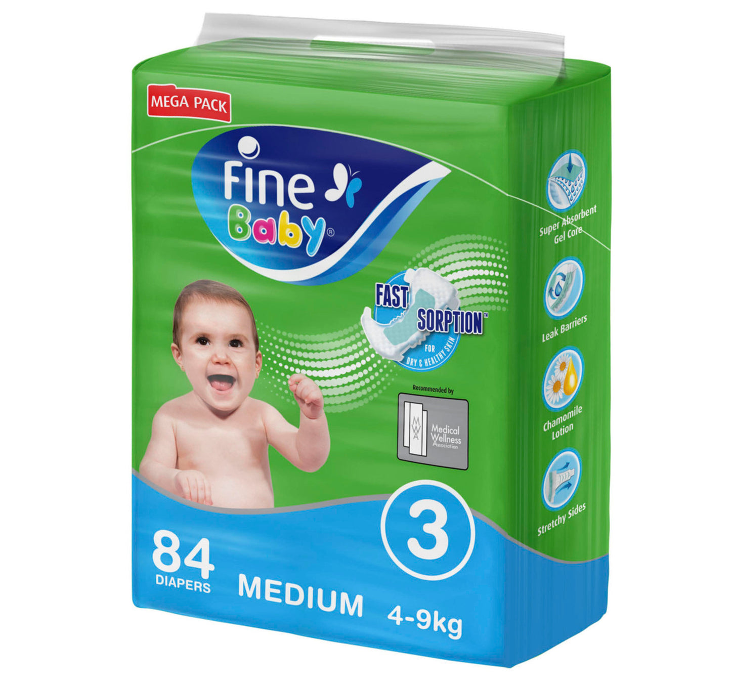 Fine Baby Diapers Size 3 Medium 4-9 kg Mega Pack 84 pcs