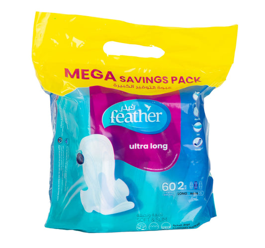 فوط صحية طويلة للغاية بأجنحة من فيذر، 60 قطعة