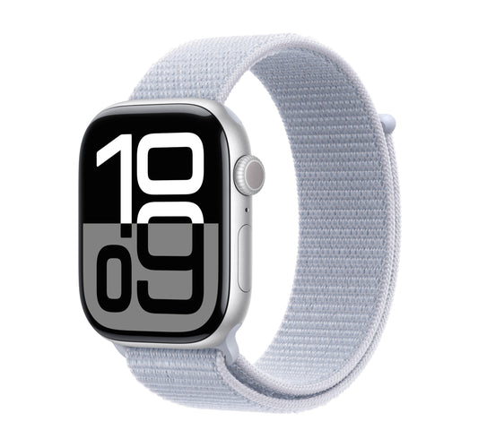 Apple Watch Series 10 GPS, 46 mm Silver Aluminium Case with Blue Cloud Sport Loop