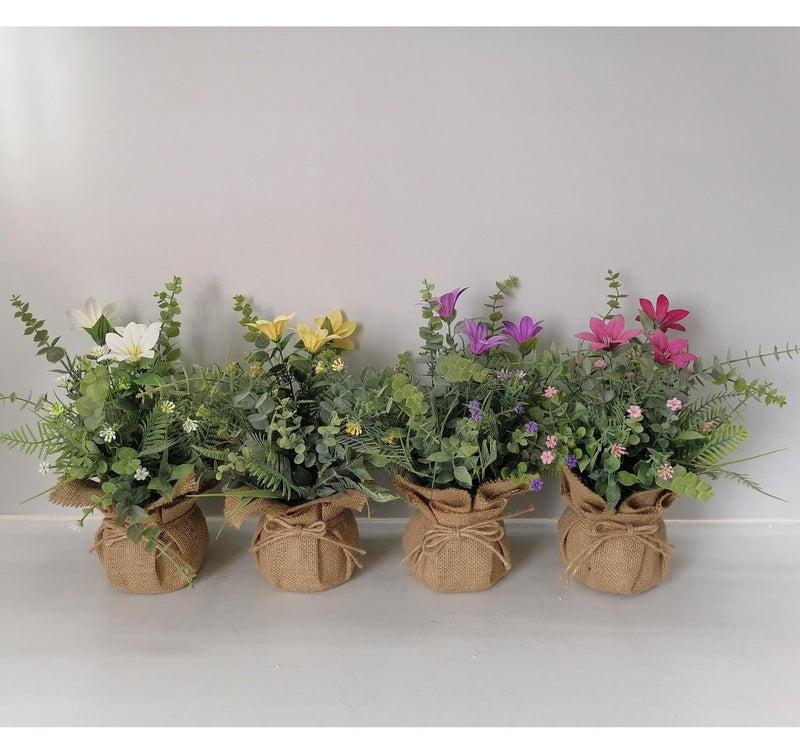 Maple Leaf Lilly Jute Artificial Bonsai Potted Flower Rose Per Pc